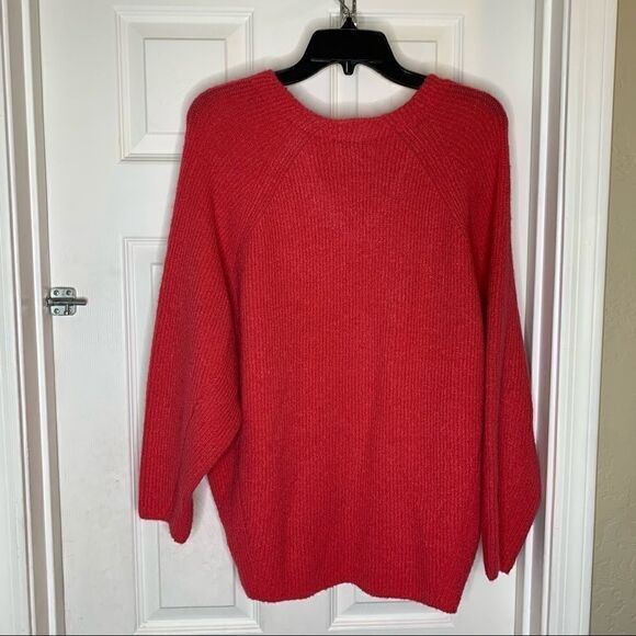Topshop Oversized V Neck Ribbed Sweater Coral Pink - Picture 5 of 9